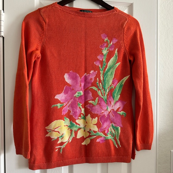Ralph Lauren Sweaters - Lauren Ralph Lauren Women's Long Sleeve Orange Floral Knit Sweater, Size Medium
